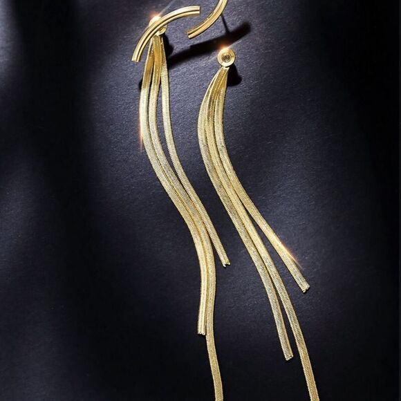 💎264💎 AWESOME 18K GOLD PLATED SMILEY BAR, LONG TASSEL EARRINGS - Picture 6 of 16